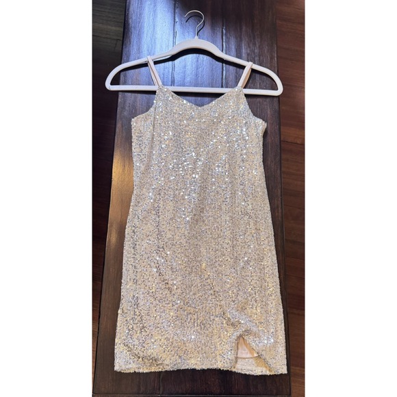 Art Class by Target Girls L (10-12) Sequin Holiday Slip Dress Silver Adj Strap - Picture 1 of 9
